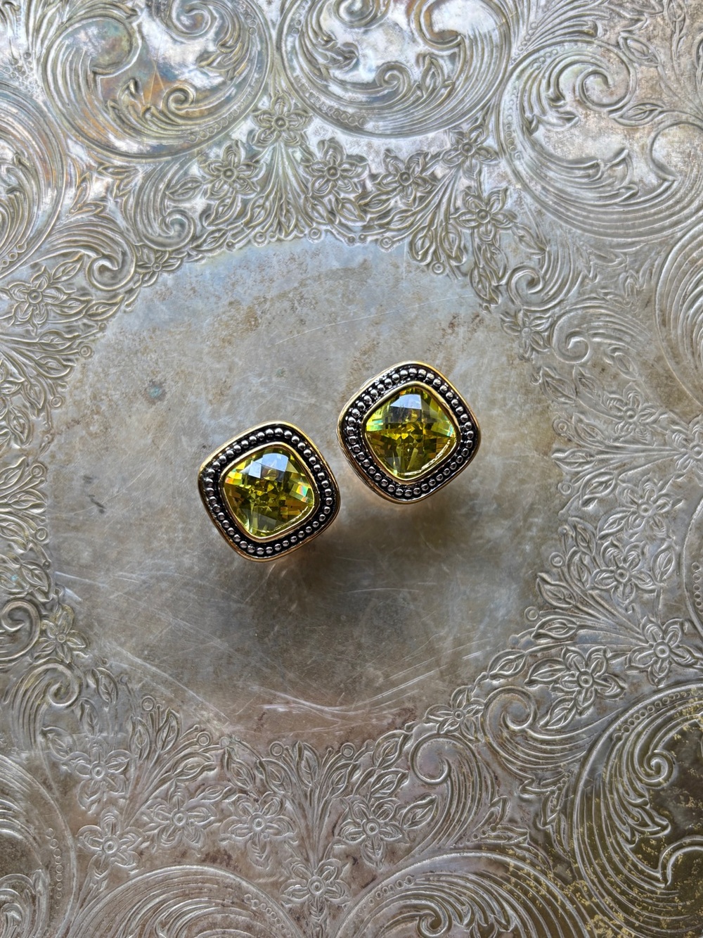 Two-Tone Braided Peridot Studs